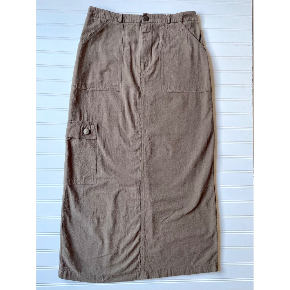 Kirious Cargo Maxi Skirt Sz L Military Brown Cotton Utility Back Slit Gorpcore